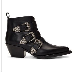 R13 Ankle Three Buckle Boot Black Leather sz 38 $995